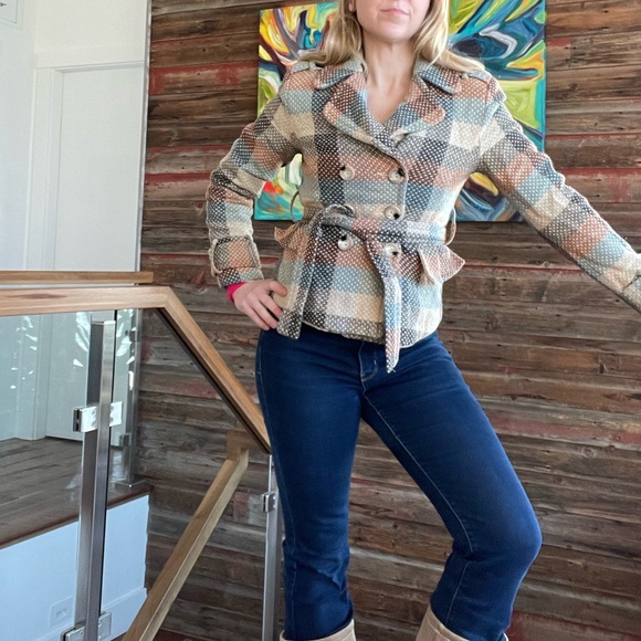 CoffeeShop Jackets & Blazers - Coffeeshop Wool Plaid Pea Coat with Epaulettes